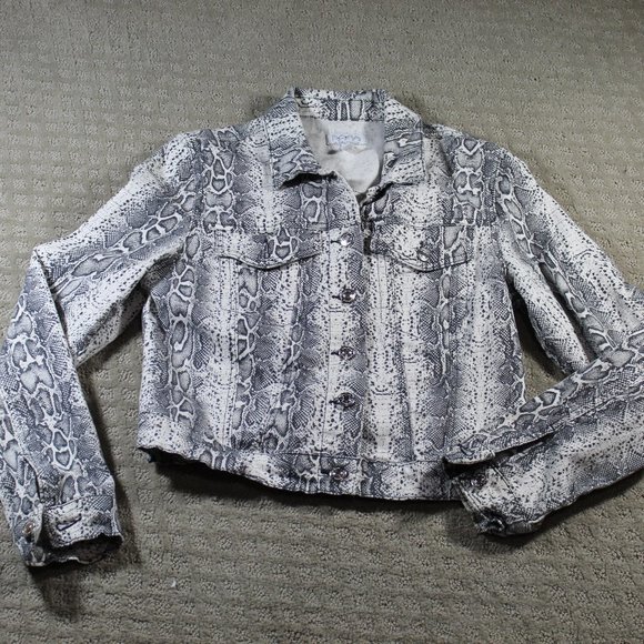 Sofia's Jeans Size M Grey and White Snakeskin Print Denim Jacket - LIKE NEW - Picture 1 of 5